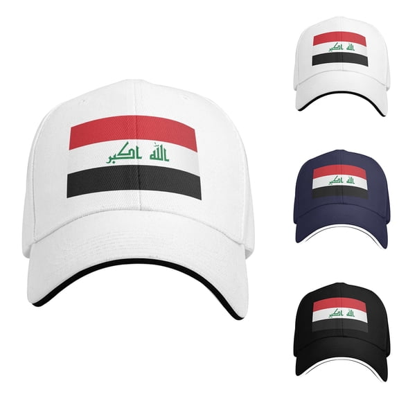 HUAXUN Iraq Nation Flag Print Curved Brim Adjustable Strap Solid Base Outdoor Sports Casual Baseball Cap Hat (Black,One Size)