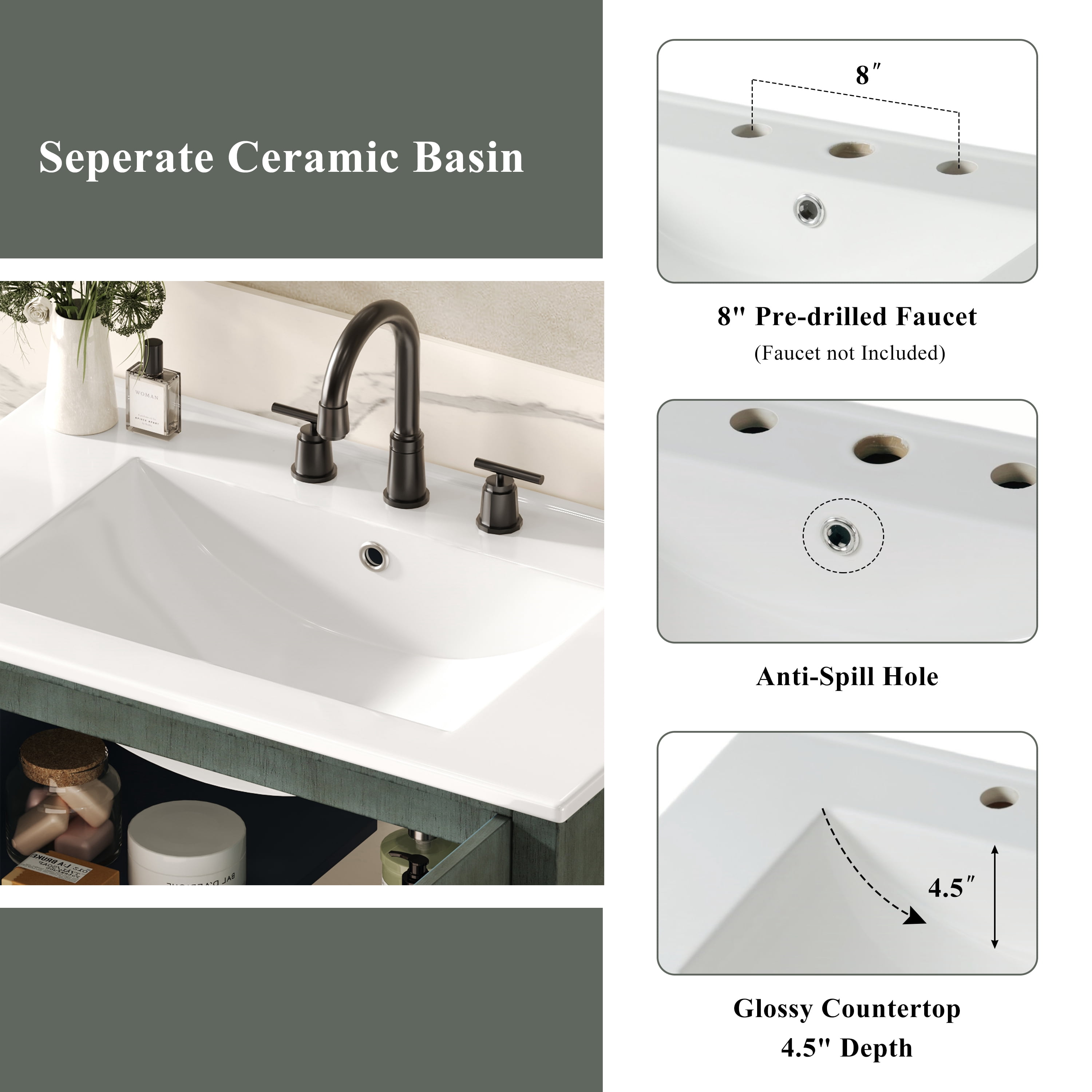 Euroco 30" Vintage Bathroom Vanity in Antique Blue is the perfect blend of timeless elegance and modern functionality