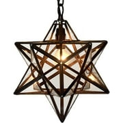 YUNWEN L10077 12-inch Moravian Star Tiffany Style Stained Glass Ceiling Pendant Lamp, 51-inch Tall (Clear Glass)