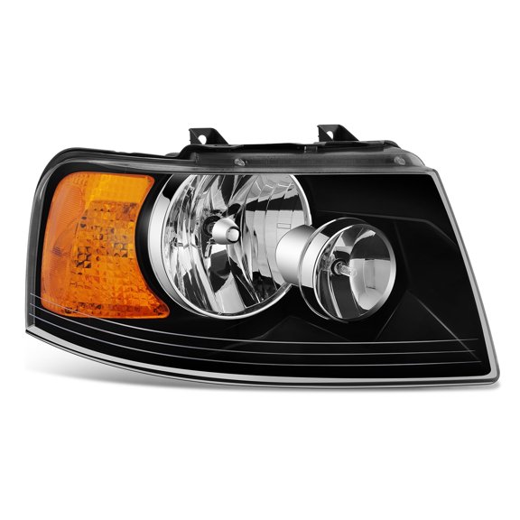 DNA Motoring Passenger Right Side Headlight for 03-06 Ford Expedition, Black/Amber
