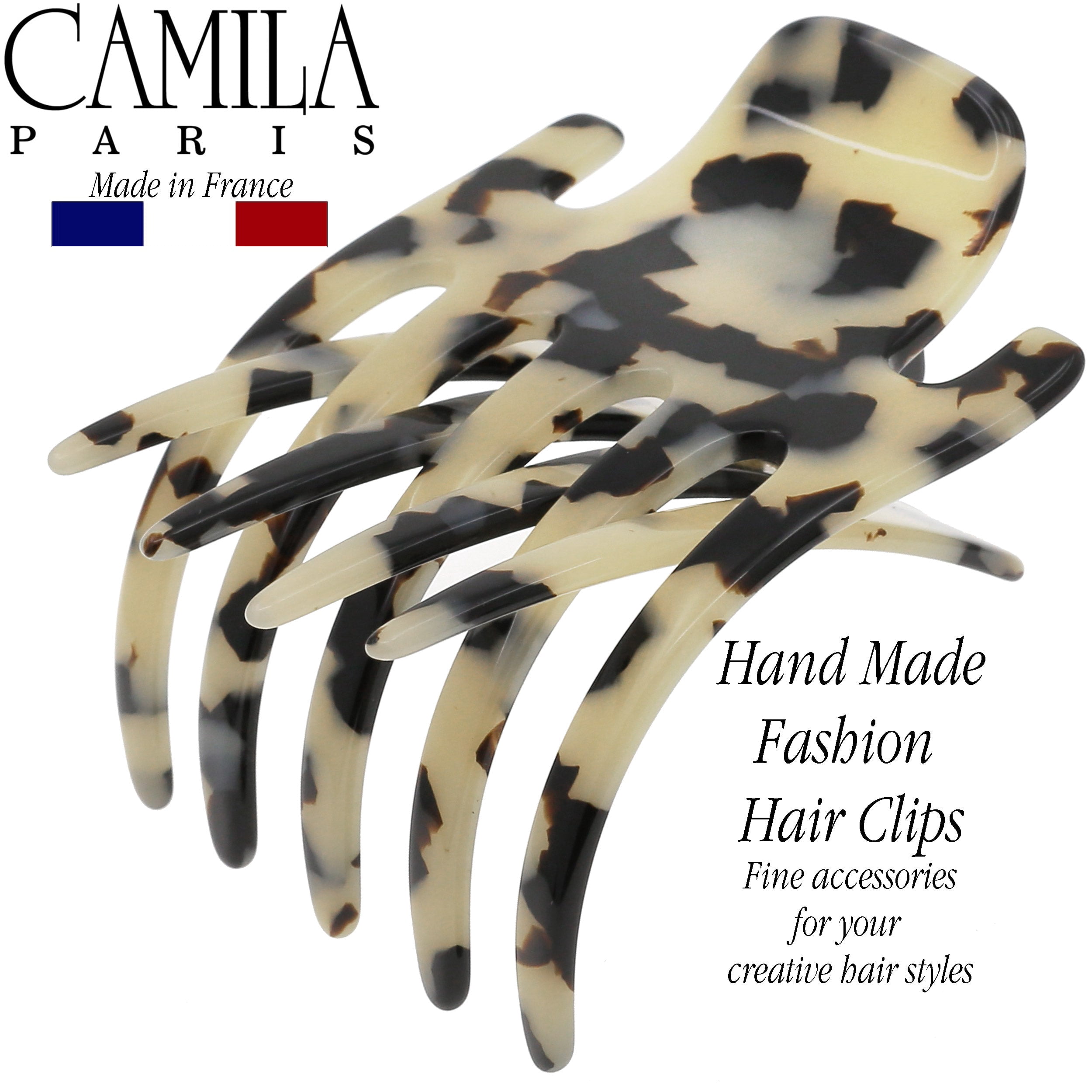 Camila Paris CP3473 French Hair Clip for Women, Hand-Made Hair Side Clips, 3 inch Girls Hair Claw Clips Jaw Fashion Durable Styling Hair Accessories for Women, Strong Hold No Slip Grip, Made in France