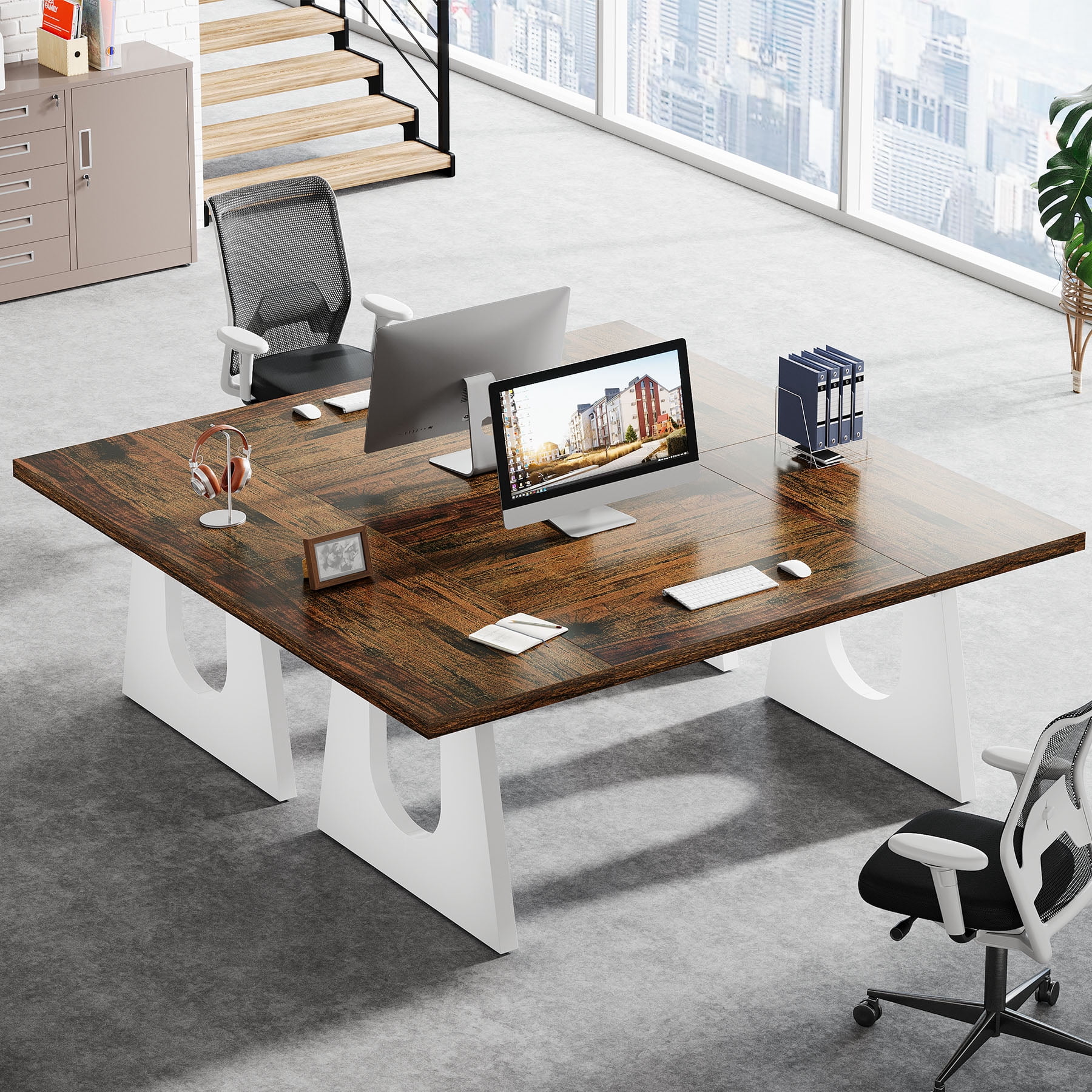 Tribesigns 70.86 in. Rectangle Brown Wood Executive Desk Large Computer Office Desk Writing Table with Sturdy Base