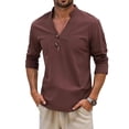 thumbnail image 1 of Camisas de los Hombres de Manga Larga Casual Color Sólido Solapa Mezcla de Lino, Suéter de Mitad de Cremallera para el Ocio Diario Al Aire Libre, 1 of 8