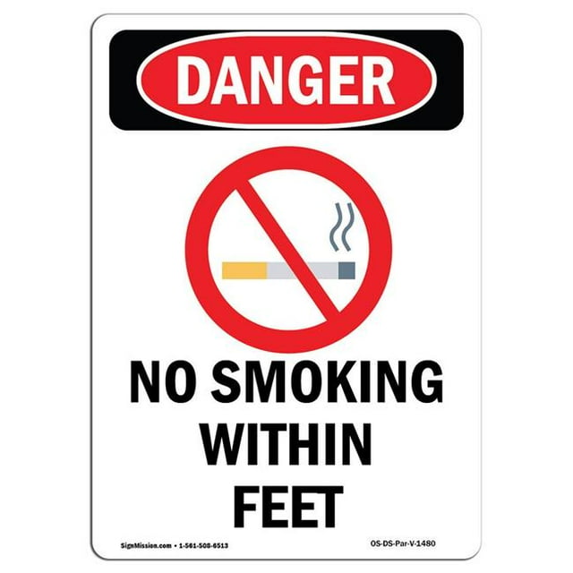SignMission OS-DS-A-1218-V-1480 12 x 18 Po Signe de Danger OSHA - Ne Pas Fumer à l'Intérieur des Pieds