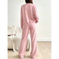 thumbnail image 2 of DENTOYOU Lounge Sets for Women 2 Piece Outfits V Neck Button Long Sleeve Shirt Wide Leg Pants Matching Set Sweatsuits Pink XL, 2 of 6