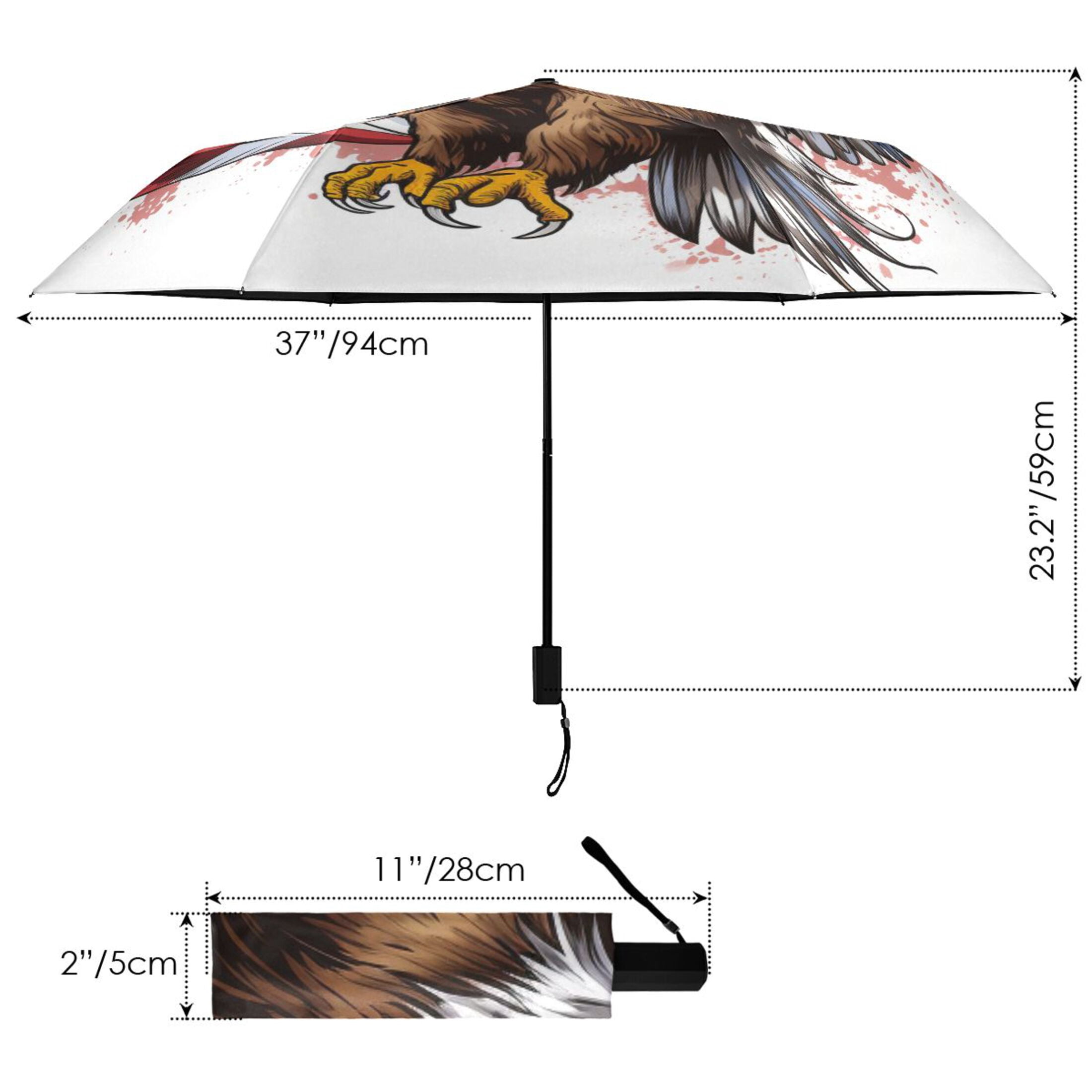 Flying Eagle and American Flag Compact Sun Umbrella Windproof Travel Umbrellas for Rain Strong Portable UV Protection