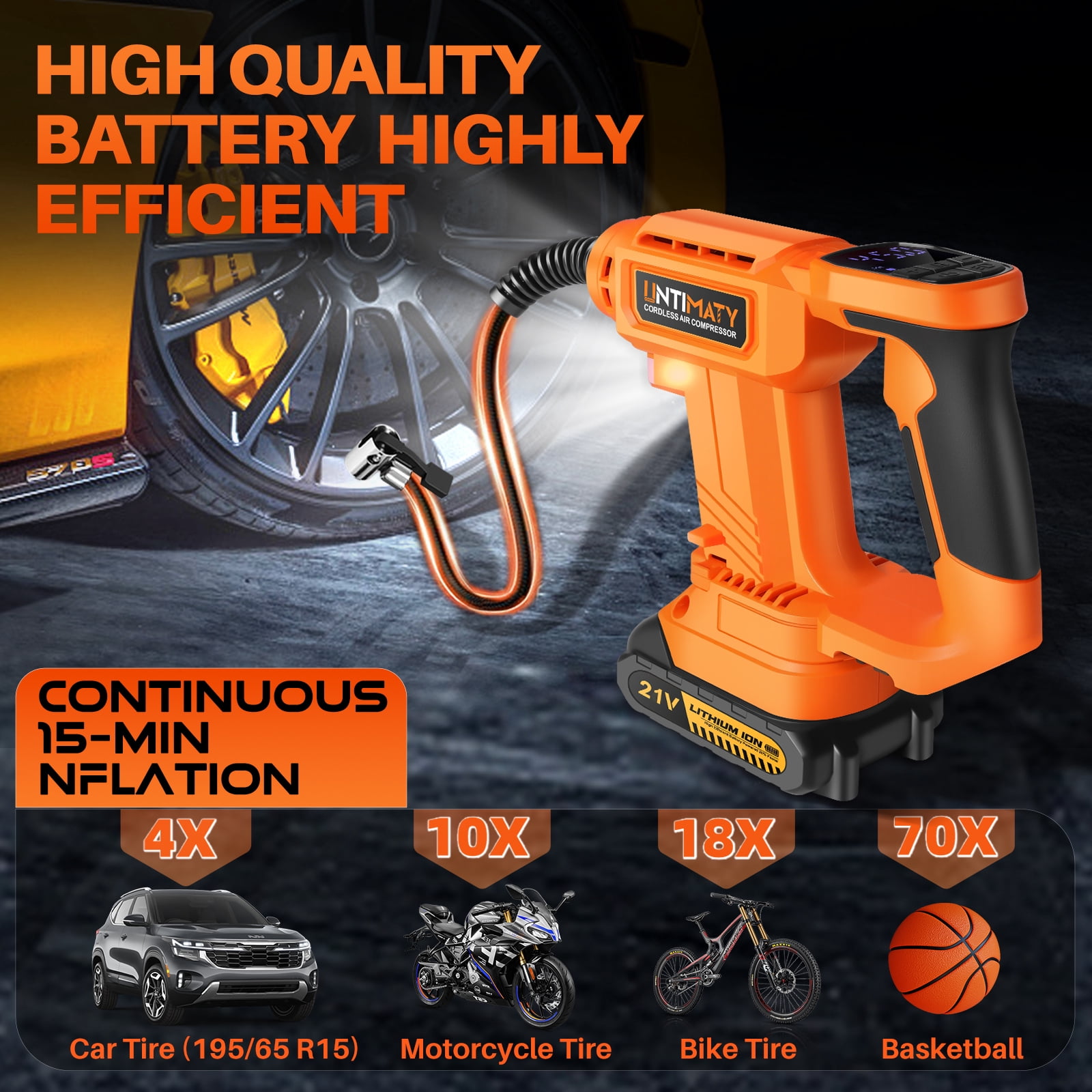 UNTIMATY Cordless Tire Inflator Portable Air Compressor, 150PSI Handheld Air Pump with 21V Rechargeable Battery, Digital Pressure Gauge for Cars Motorcycles