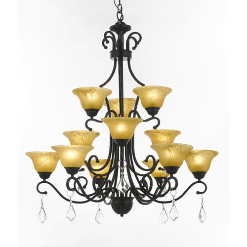 Light Shaded Chandelier, Versailles Wrought Iron And Crystal Chandeliers