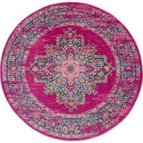 8 ft. Round Fuchsia & Blue Distressed Area Rug - Fuchsia Blue - 8'