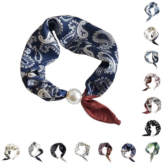 VOUZZA Womens Scarf Necklace Buckle Silk Scarf Pendant Choker Clavicle Neck Wrap Jewelry