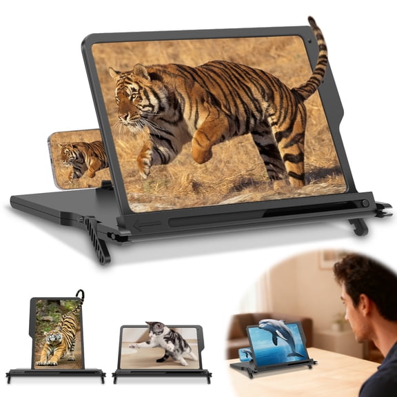 Threns Smartphone Screen Magnifier Adjustable Height Portable 3D HD Cell Phone Screen Amplifier for Travel Phone Home Office