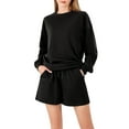thumbnail image 1 of Mialoley Ensemble Automne 2 Pcs Mode Manches Longues Col Rond Chandail en Molleton + Shorts Tenue de Détente, 1 of 6