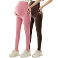 thumbnail image 2 of qelini Maternity Leggings 2 Pack for Women High Waist Belly Support Pants Solid Color Full Length Yoga Pants, 2 of 6