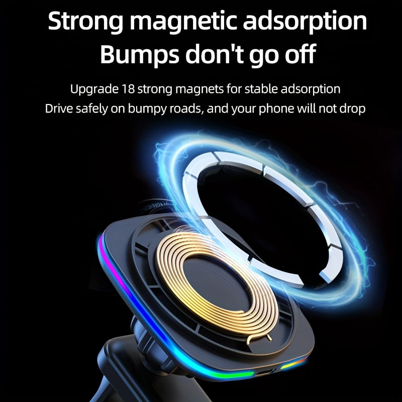 Magnetic Wireless Car Charger Mount for iPhone 16/15/14/13/12 - Fast Charging, Secure Phone Holder, Compact Travel Accessory
