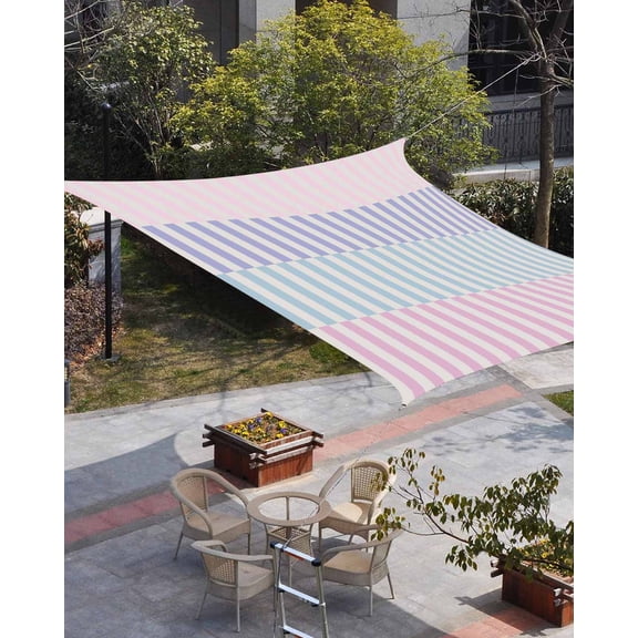 Colorful Stripe Sun Shade Sail 12'x16' Rectangle Outdoor Shade Canopy, Modern Pink Purple Blue Vertical Striped Porch Shades Outdoor Sun Blocking Screen, Sunshade Cloth Covers for Patio/Deck/Garden