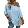 thumbnail image 2 of Craaazy Women's Relaxed Fit One Shoulder Blouse, Solid Color Short Sleeve Loose Top, Comfy Asymmetric Off Shoulder Casual Tee for Summer Gifts, 2 of 7