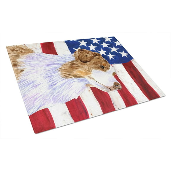 Caroline's Treasures Flag with Australian Shepherd Glass Cutting Board Large