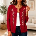 thumbnail image 4 of LEKODE Winter Cardigan Sweaters for Women Button Down Lightweight Trendy Jumper work outfits for women office Red L, 4 of 6