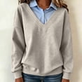 thumbnail image 5 of Ohufall Oversized Two-In-One Sweater for Women, Deep V Neck Built-In Collar Casual Layering Top, 5 of 6