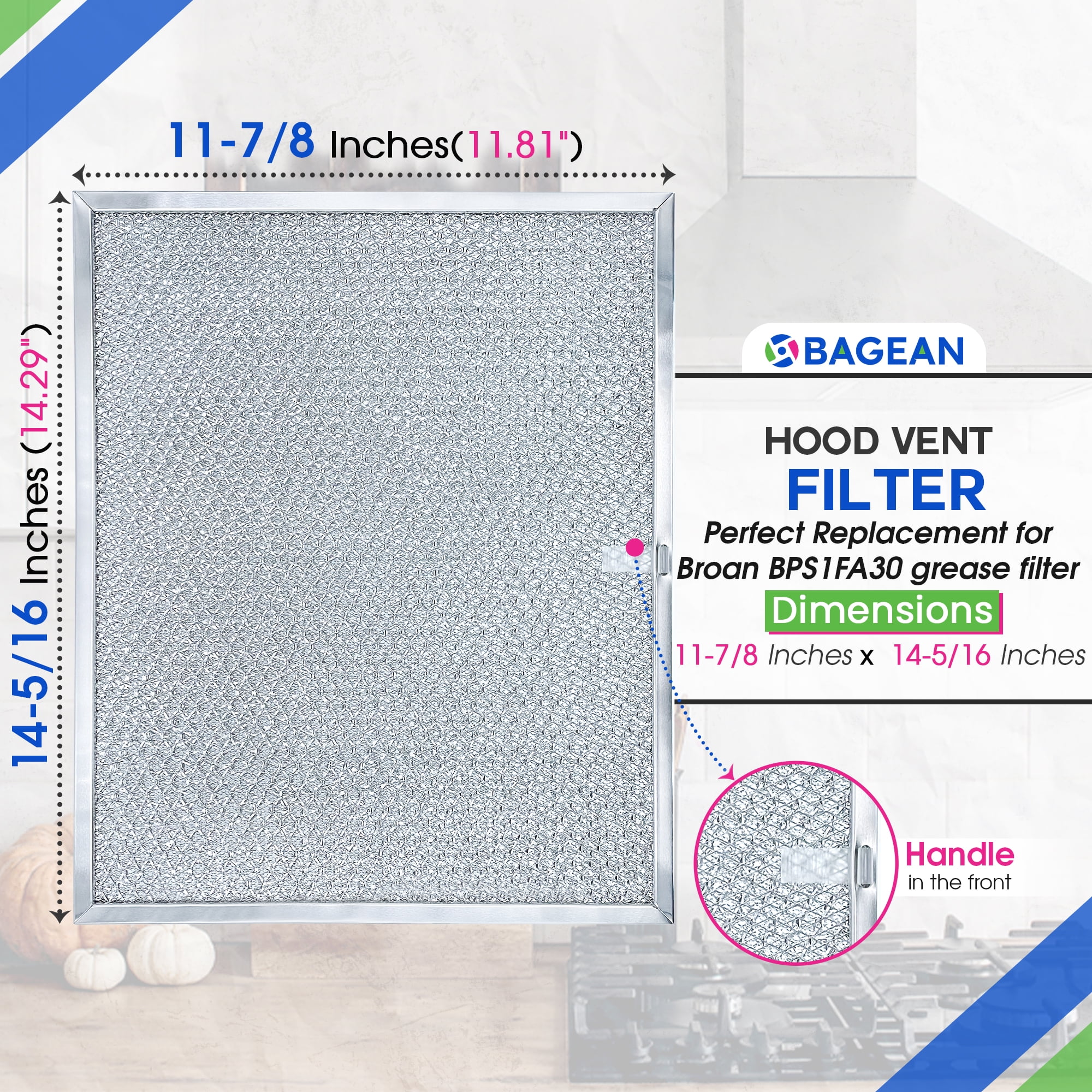 Range Hood Filter Replacement 14.3" x 11.8" for BPS1FA30 Broan Range Hood Filter - Aluminum Mesh Stove Vent Filter - Blocks and Filters Kitchen Air Grease in Oven Overhead Exhaust Fan - (2-Pack)