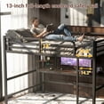thumbnail image 6 of Queen Size Loft Bed Frame with Desk, USB Ports & LED Lights, Metal & Wood, Space-Saving Design, Easy Assembly, Black, 6 of 9