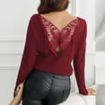 thumbnail image 6 of ZHYou Womens Long Sleeve Tops,Lace Butterfly Cut Out Back,Classic Fit,Stretchy Soft Round Neck Blouses,Wine,Size L, 6 of 7
