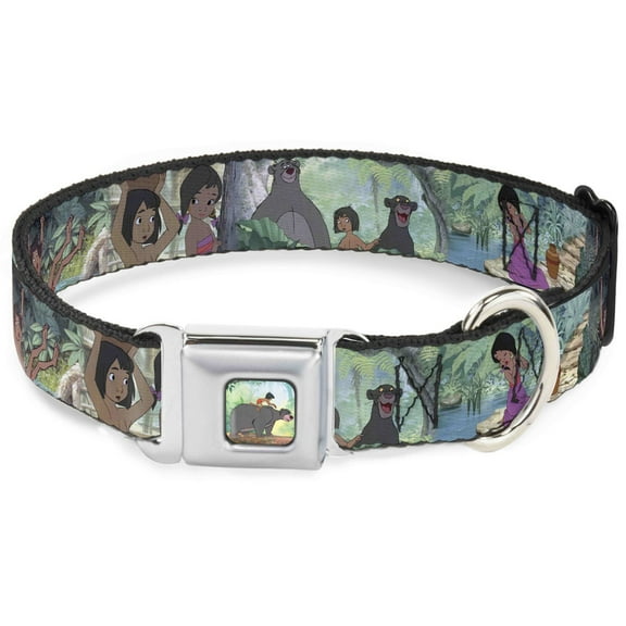 Disney Pet Collar, Dog Collar Metal Seatbelt Buckle, The Jungle Book Scenes, 9.5 to 13 Inches 1.0 Inch Wide