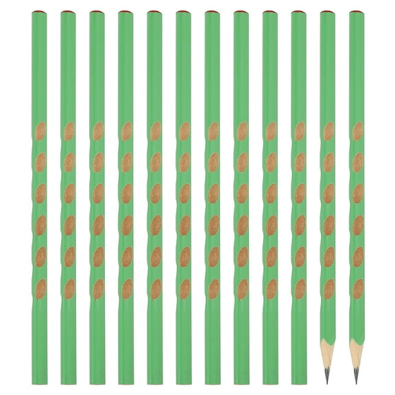 Uxcell 12 Pack Triangle Hole Design HB Graphite Pencil with Red Top, Green