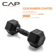 thumbnail image 2 of CAP Barbell Peso de mano con mancuerna hexagonal recubierta de goma de 12 LB - Individual | Mango negro, 2 of 6