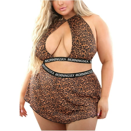 

Egmy Women Elegant Plue Size Lingerie Leopard Printed Underwear Suit