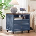thumbnail image 5 of 2 Large Drawer Nightstand with Charging Station, 24" Wide Night Stand, Wood Bedside Table Modern End Table, Closet Storage Dresser for Bedroom, Blue, 5 of 7