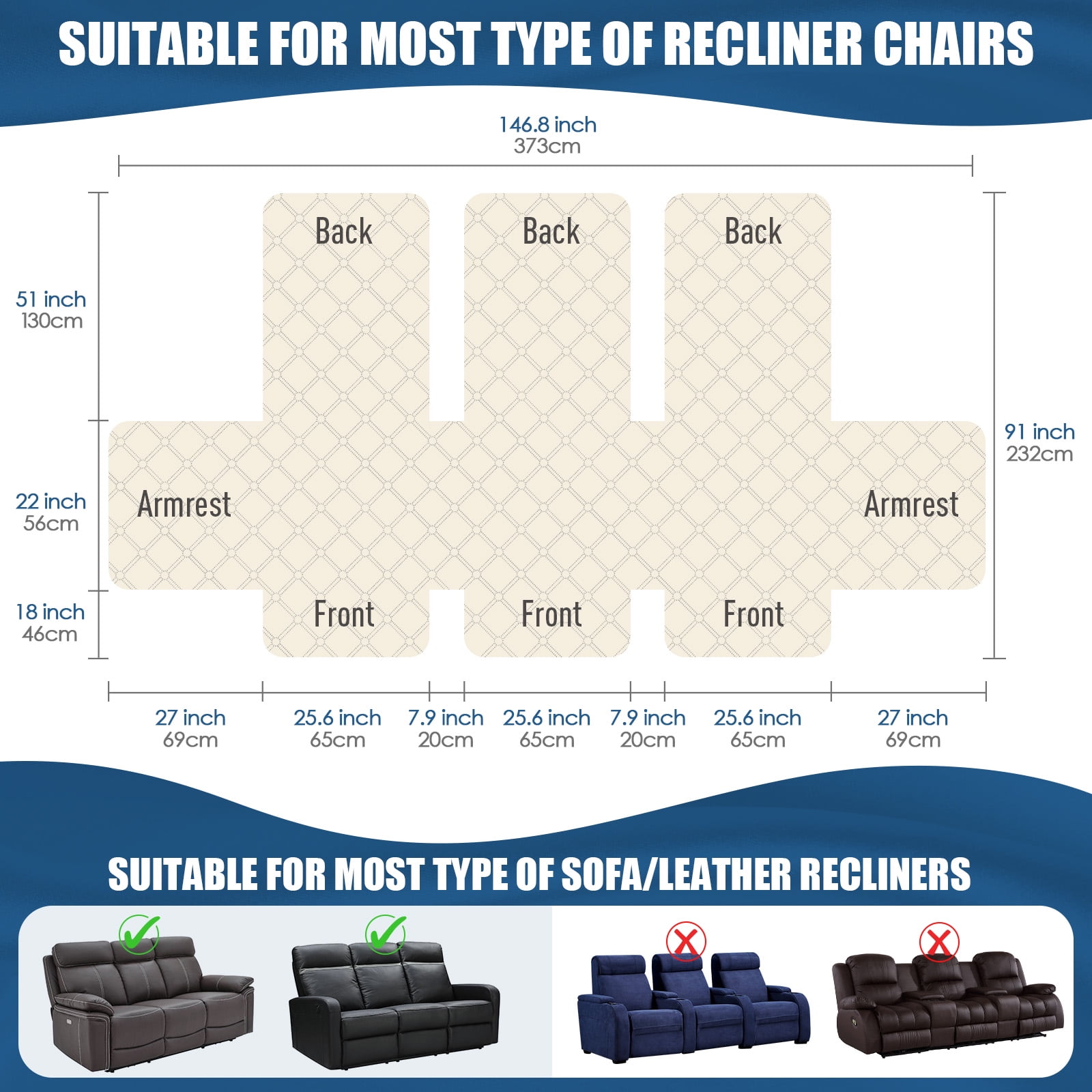 Timeles Waterproof Recliner Sofa Covers, Recliner Couch Covers with Leg Straps, Reversible Recliner Covers for 3 Seat Reclining Chair, Washable Sofa Protector for Pets Kids (Chocolate)