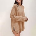 thumbnail image 4 of ManxiVoo Women Loose Round Neck Long Sleeve Top Waffle Texture Slit Hem Comfort Fit Casual Pullover Soft Stretch Blouse S Size Khaki, 4 of 7