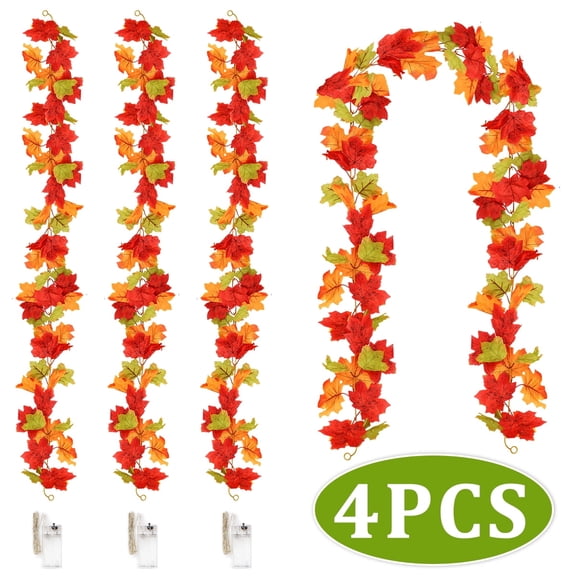 Fall Garlands Maple Leaf Thanksgiving Decorations Artificial Autumn Yellow Harvest Garland Hanging Vines for Home Wedding Fireplace Party Indoor Outdoor 22.96ft 4PCS Design 1