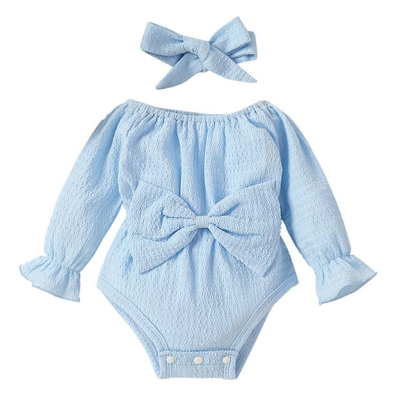 Otqutp Birthday Romper for Toddler Baby Girls Romper Long Sleeved Bow Solid Color Harness Outside Bodysuit Romper Jumpsuit