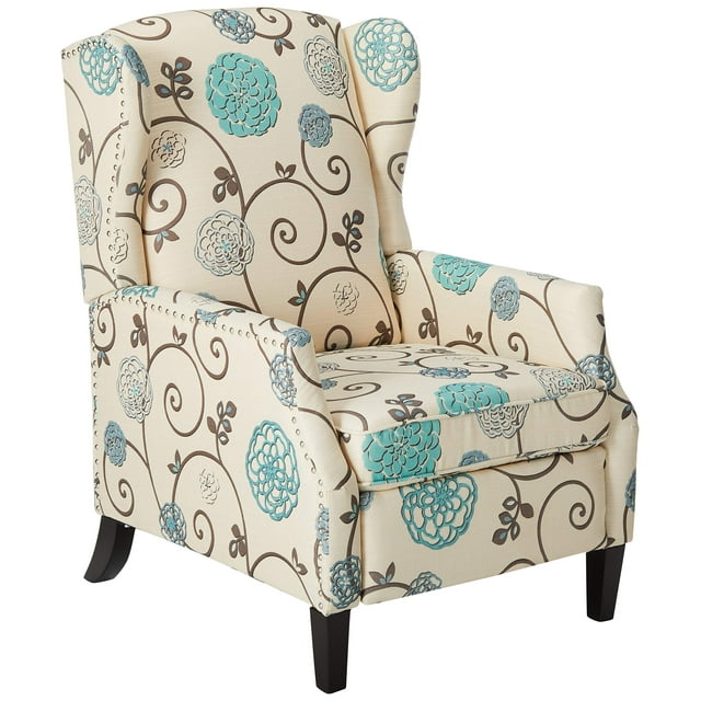 Christopher Knight Home GDFStudio Westeros Fauteuil Inclinable Traditionnel à Dossier Ailé en Tissu (Fleuri Blanc et Bleu)