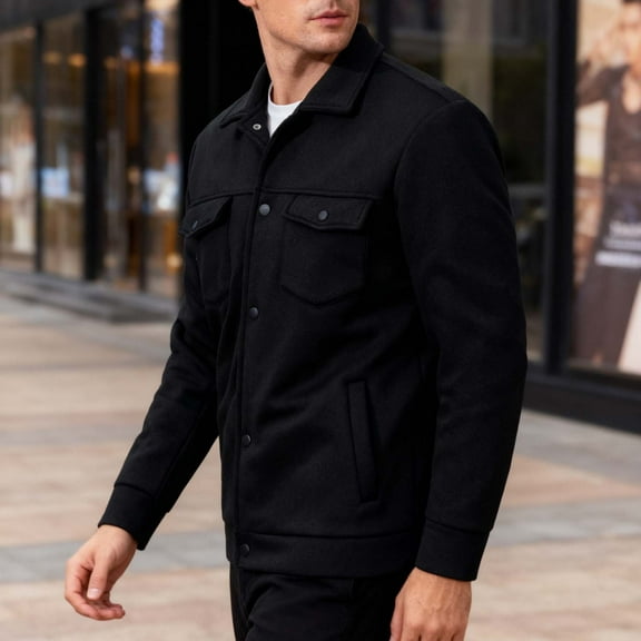 Men's Snap Button Cardigan Jacket Flip Collar Pocket Long Sleeve Casual Fashion Coat for Outdoor