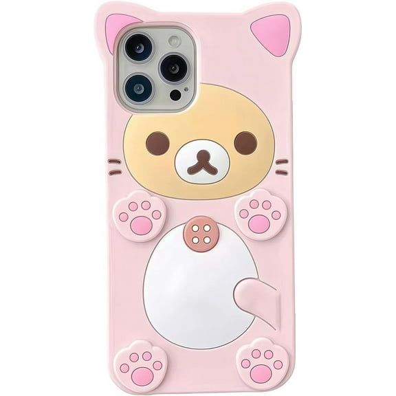 Cute Kawaii 3D Phone Case Compatible with iPhone 13 6.1" Cartoon Pink Bear Design Fashion Cool Funny Case Soft TPU Protective Case Silicone Cover for Girls Women Kids Pink