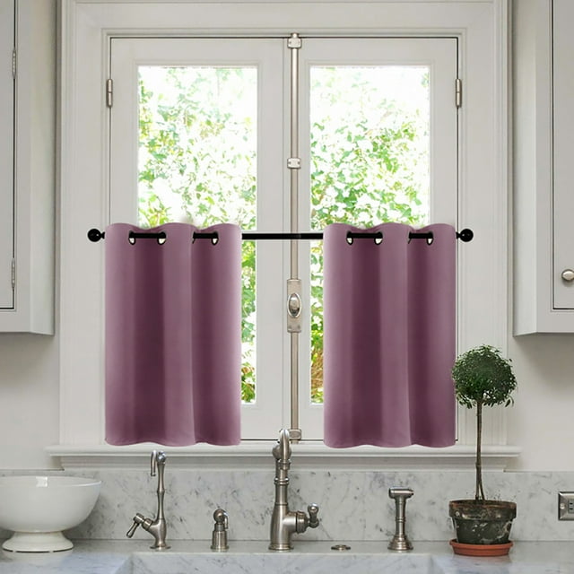 Innerwin Panneaux de Cantonnière Draperies Droites Thermiques 2 Pcs Décor Demi-Rideau Occultant Court Rideaux à Œillets Imprimé Violet Clair 34 *30 Pouces à Œillets
