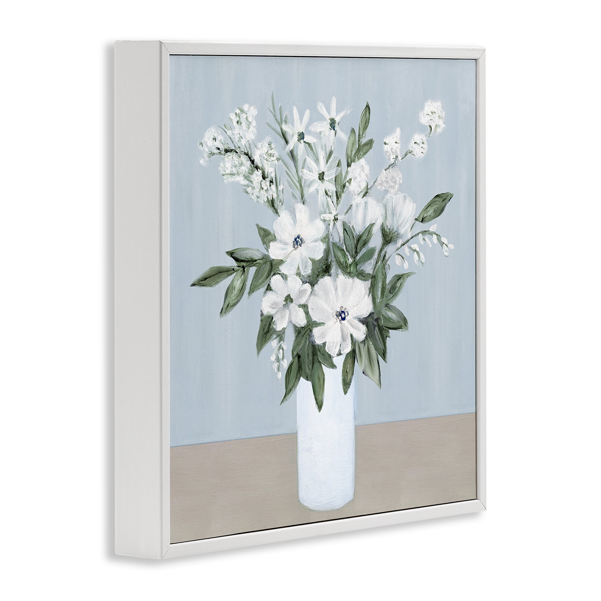 Stupell Industries Mixed White Blooms on Blue White Framed Giclee Art, design by Marilyn Dunlap