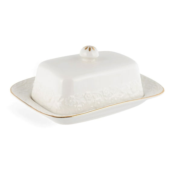 STP GOODS White Night Ceramic Butter Dish with Lid 7.7x5.5x3.5" (19.5x14x9 cm) Butter Holder Keeper Storage Container Butter Container for Countertop and Fridge