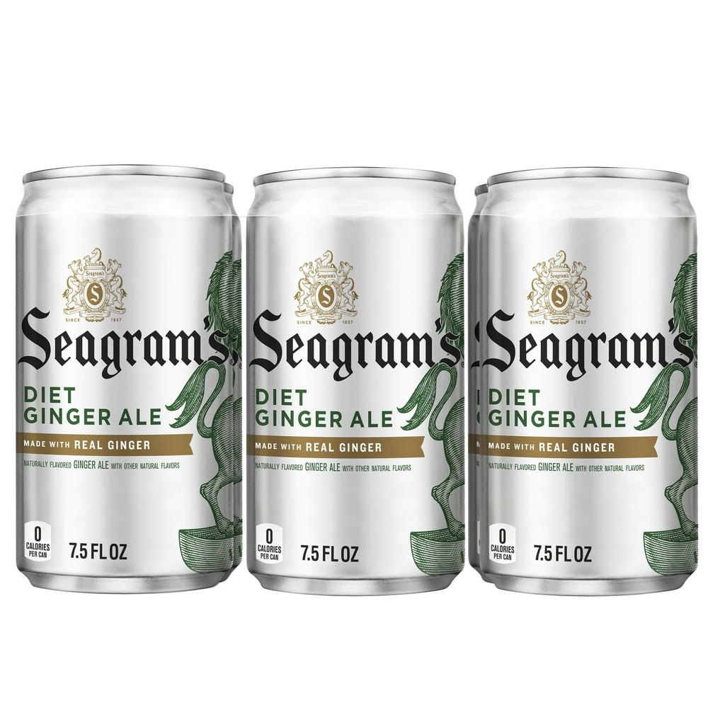 Diet Seagrams Ginger Ale Diet Soda Soft Drinks, 7.5 fl oz, 6 Pack