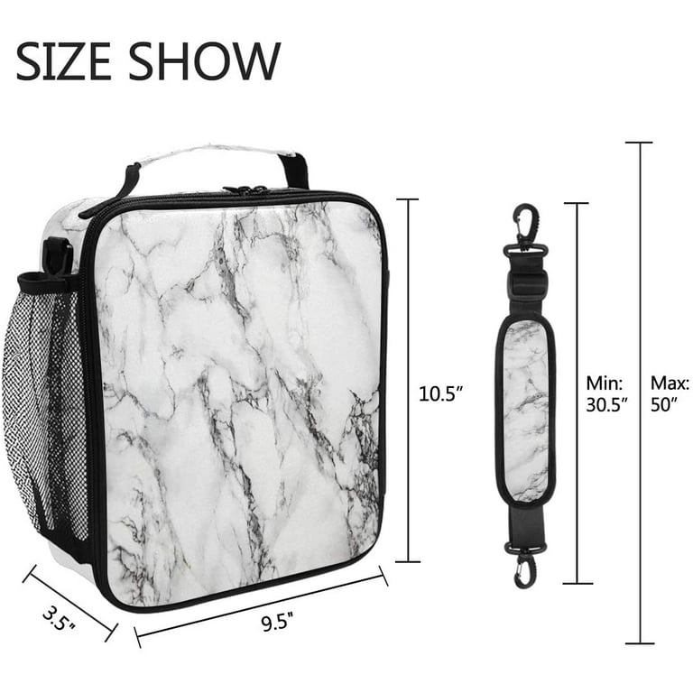 Marble Lunch Box for Women White Marble Stone Teens Girls Cooler