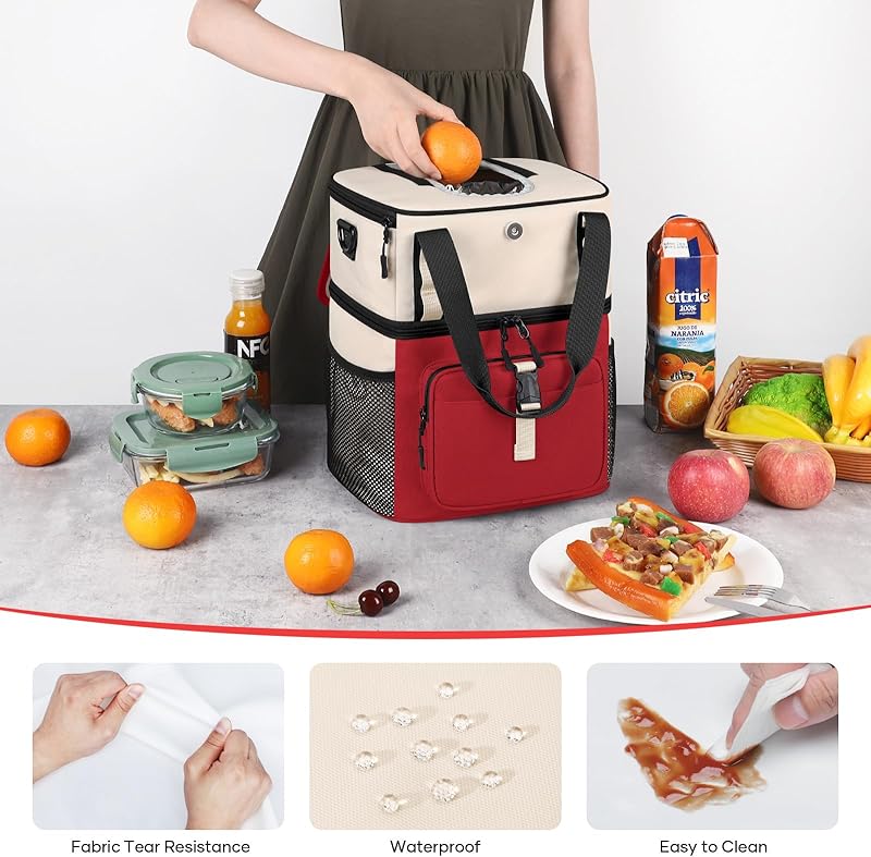 Maelstrom Lunch Box for Women, 20L Insulated Lunch Bag Men, Leakproof Double Deck Cooler Bag, Soft Lunch Cooler with Quick Access Flip-Top Lid for Work, Beach,Travel, Camping