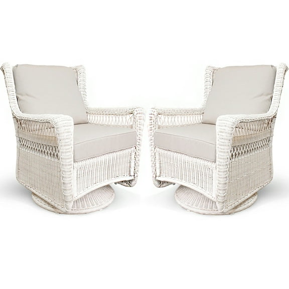 Patio Swivel Glider Rocker 2-Piece Hand-woven Outdoor Rocking Chairs All-Weather Ratten Furniture with Cushion,White Frame