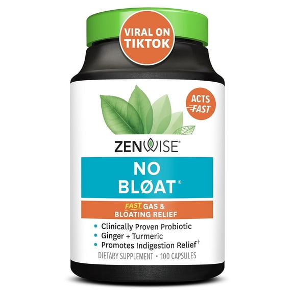 Zenwise Health NO BLØAT - Probiotics for Digestive Health with Ginger, Dandelion, and Cinnamon, Digestive Enzymes for Gas and Bloating Relief for Women and Men - Water Retention Pills - 100 Count