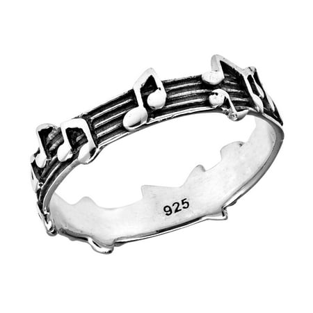 Whimsical Melody Musical Notes .925 Sterling Silver Band Ring