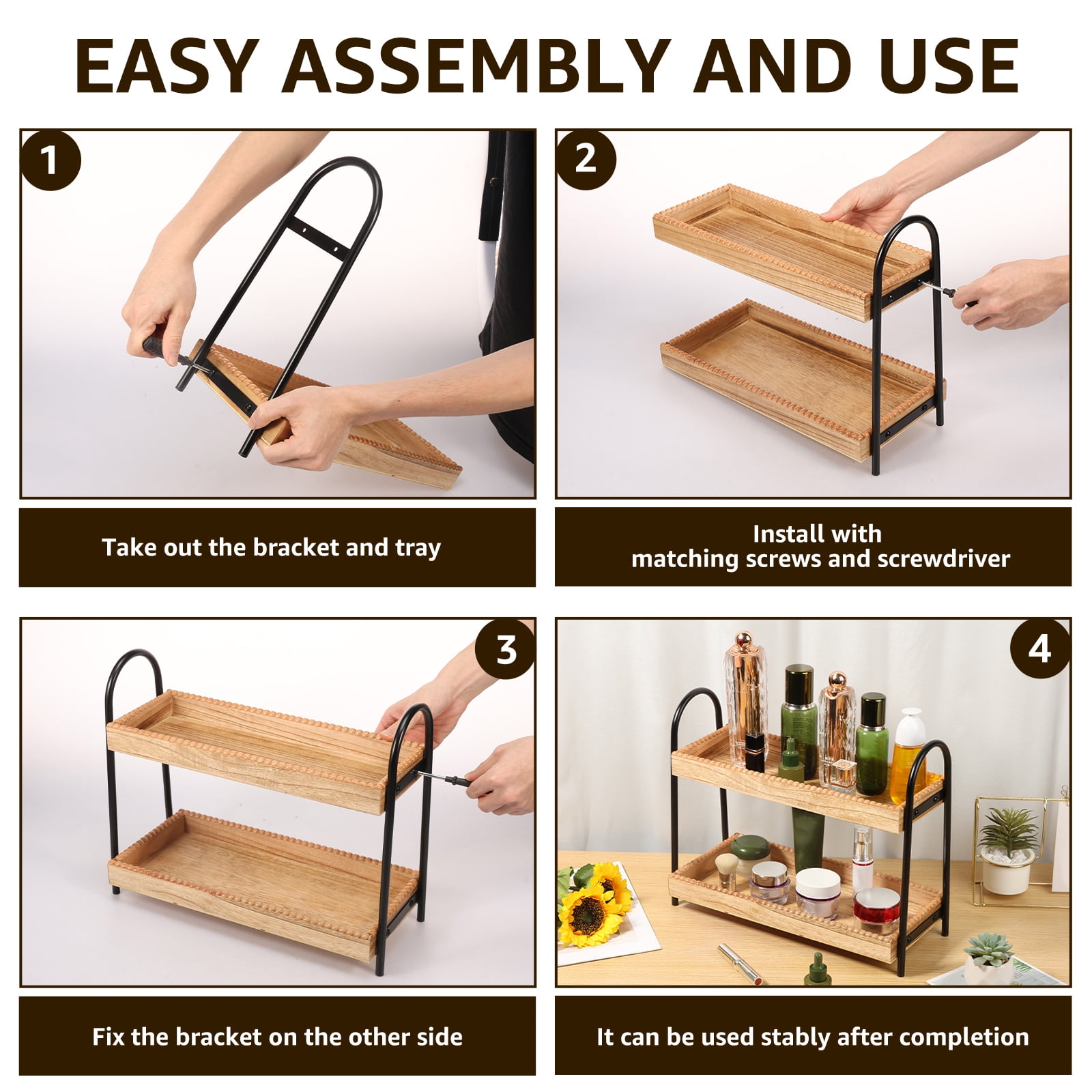 FKSZLL Bathroom Countertop Organizer 2 Tier Kitchen Counter Shelf Rack Caddy Tray Vanity Organizer and Storage for Bathroom Kitchen Coffee Station