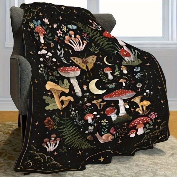 Cozy Mushroom & Butterfly Flannel Throw Blanket - Soft, Warm, and Tear-Resistant for Couch, Bed, Office - Versatile All-Season Gift