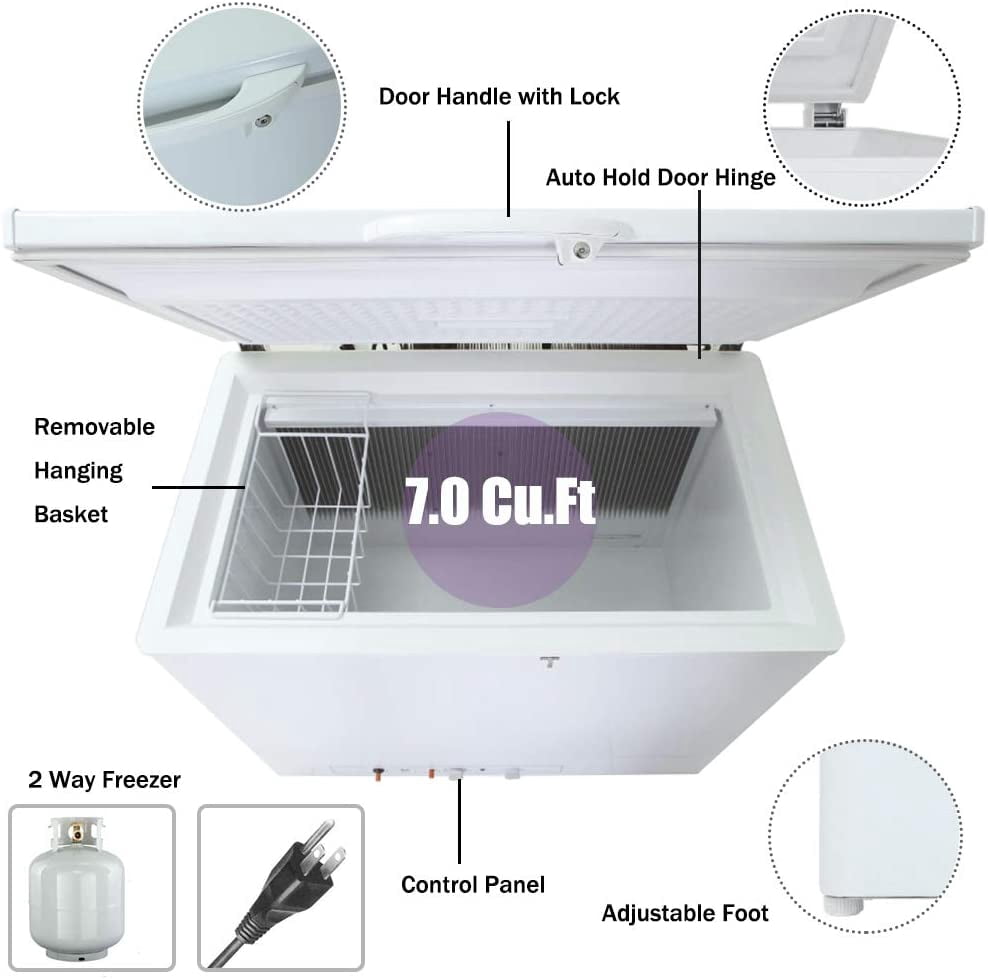 Smad 7.1 Cu ft Propane Gas Chest Freezer Cabin Home Camping RV Offgrid Auto-Hold Door Hinges XD200